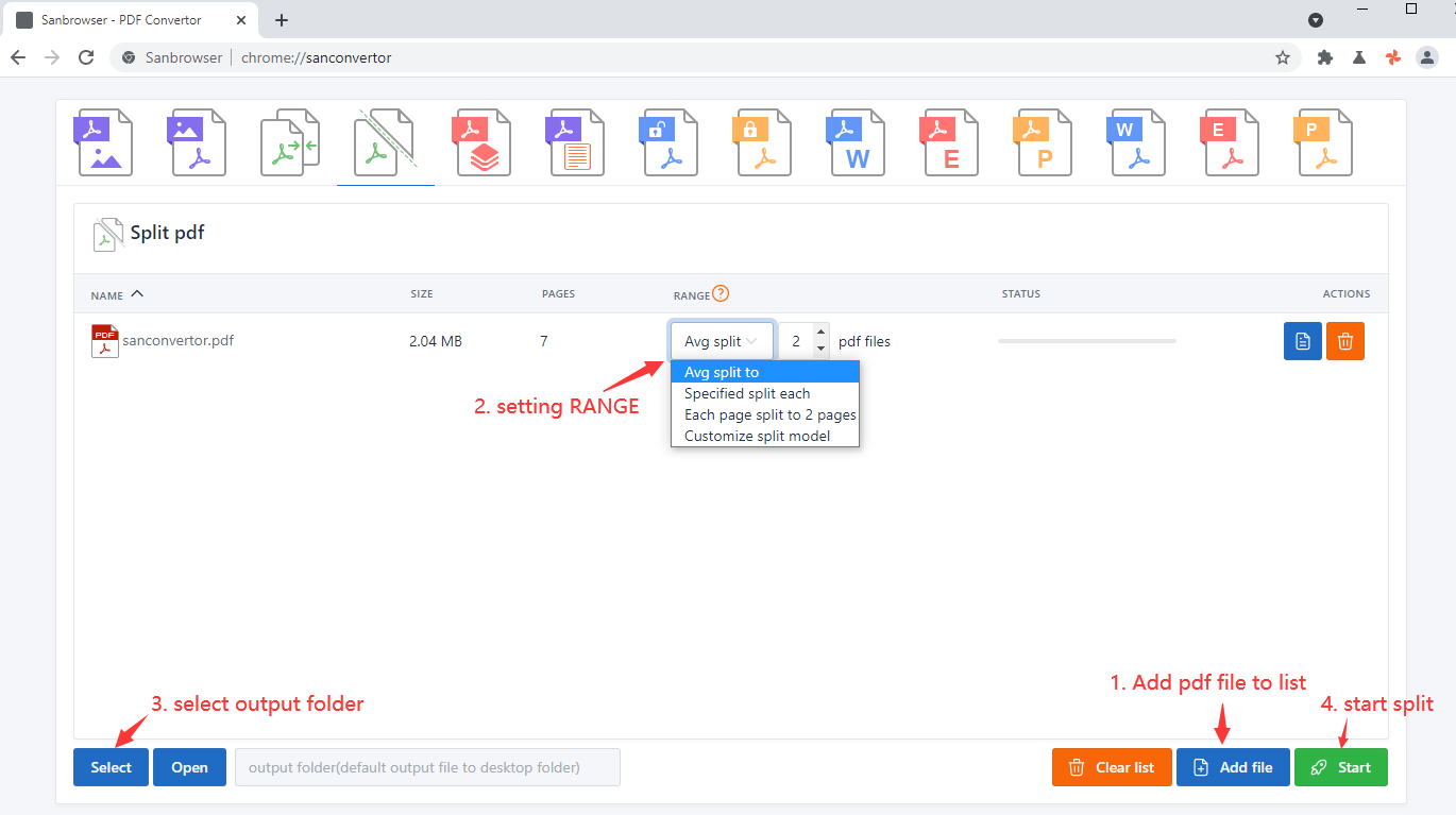 The Sanbrowser split pdf steps