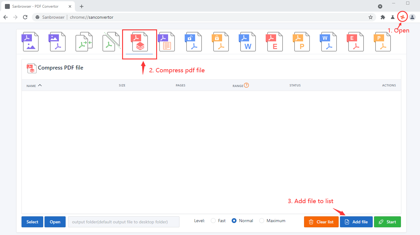 The Sanbrowser Compress pdf file for free