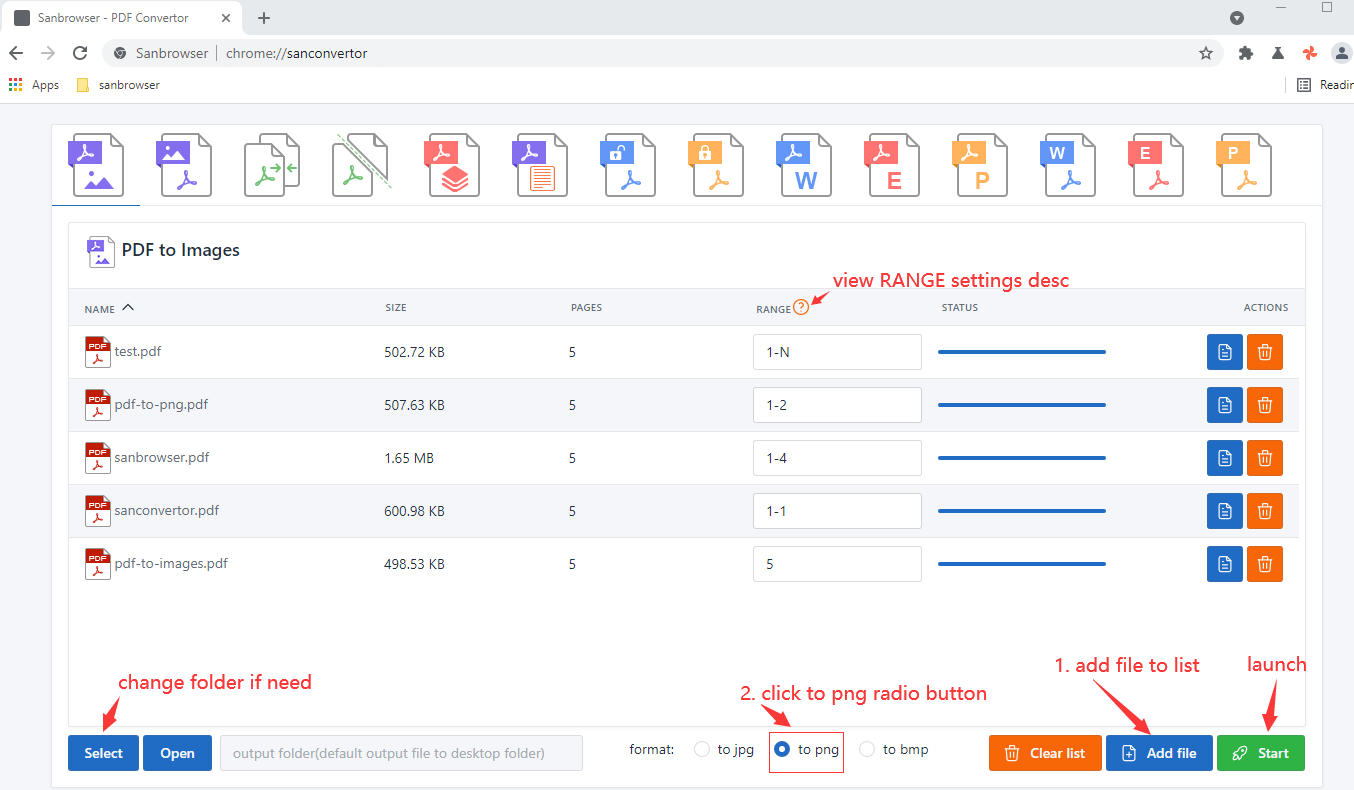 The sanbrowser pdf to png images convertor